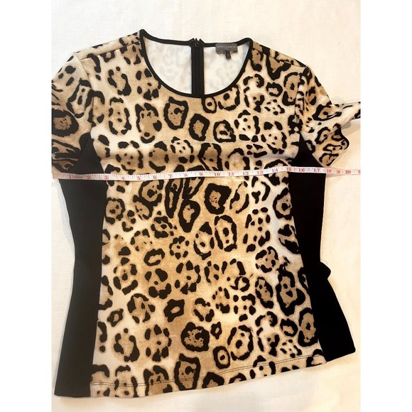 Vince Camuto Women's Blouse Top Cap Sleeves Leopard Print Black Cream Size Small - Picture 4 of 7